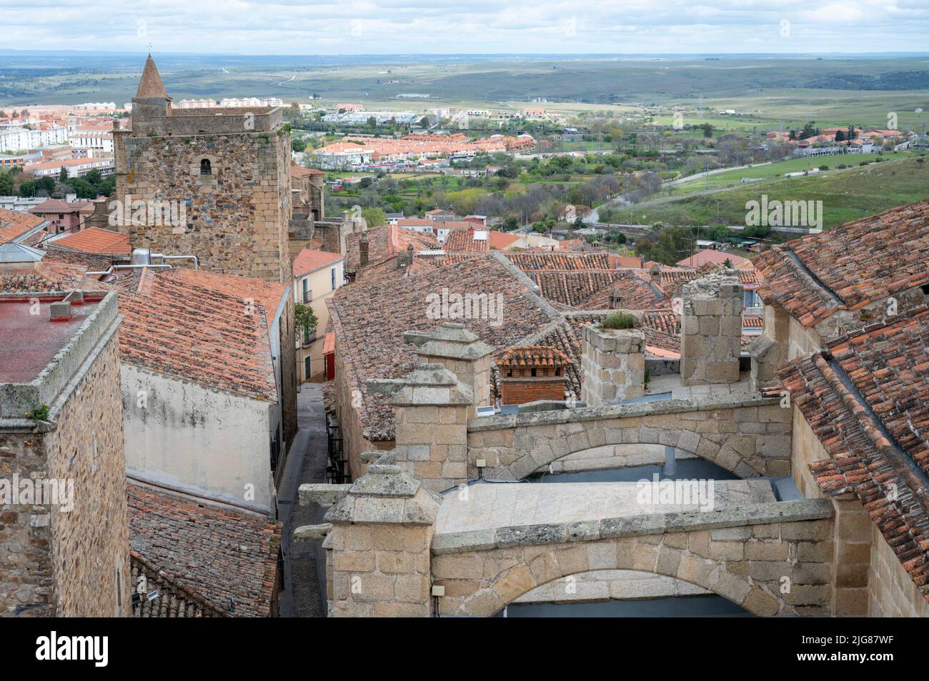Ancient buildings in Caceres Spain, a world heritage site and medieval hill top town in Extremadura Spain Stock Photo