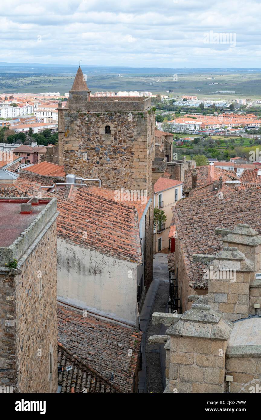 Ancient buildings in Caceres Spain, a world heritage site and medieval hill top town in Extremadura Spain Stock Photo