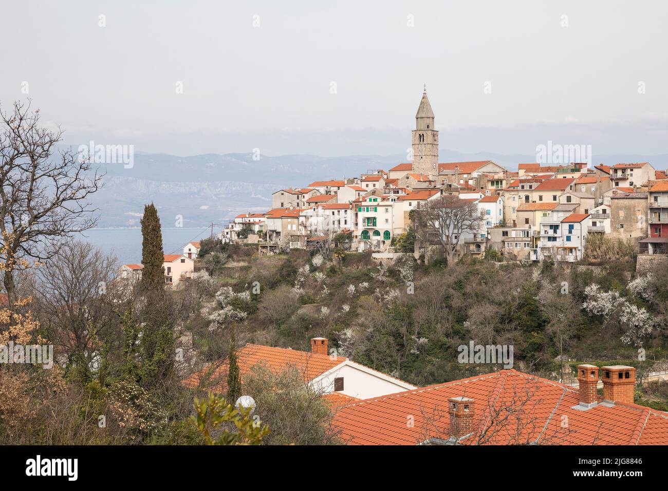 View of the old town of Vrbnik, Adriatic coast, Krk Island, Kvarner Bay, Primorje-Gorski kotar County, Croatia, Europe Stock Photo