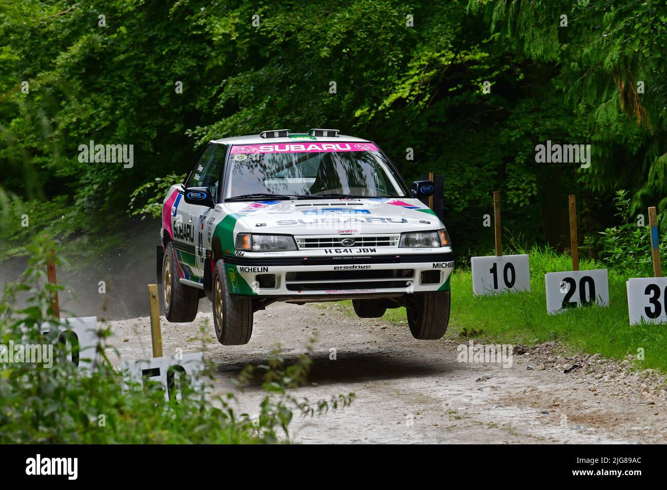 Airbourne at the Flying Finn, Alister McRae, Subaru Legacy RS, Dawn of Modern Rallying, Forest Rally Stage, Goodwood Festival of Speed, The Innovators Stock Photo