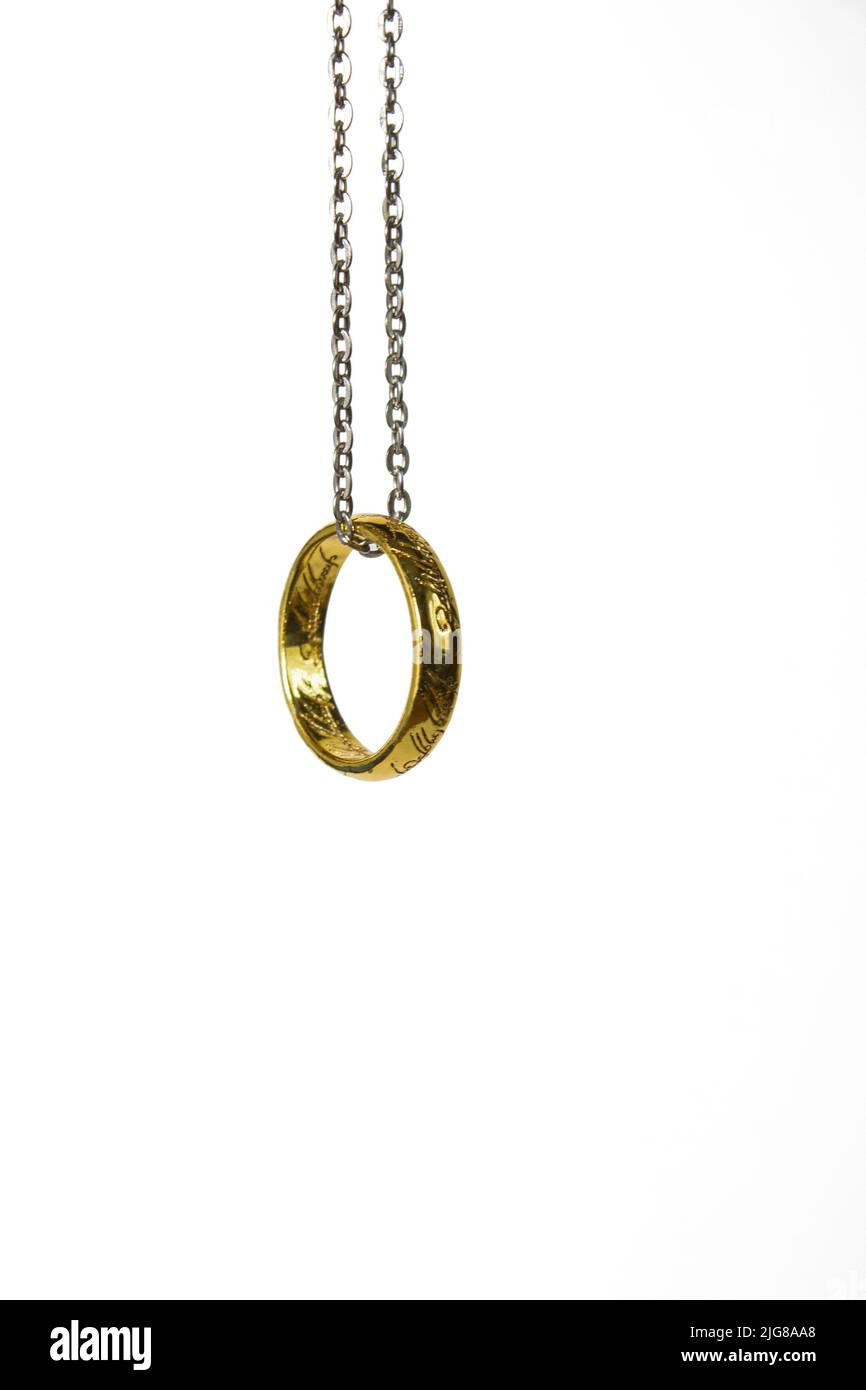 A Ring on a chain from lord of the rings, isolated on white backround