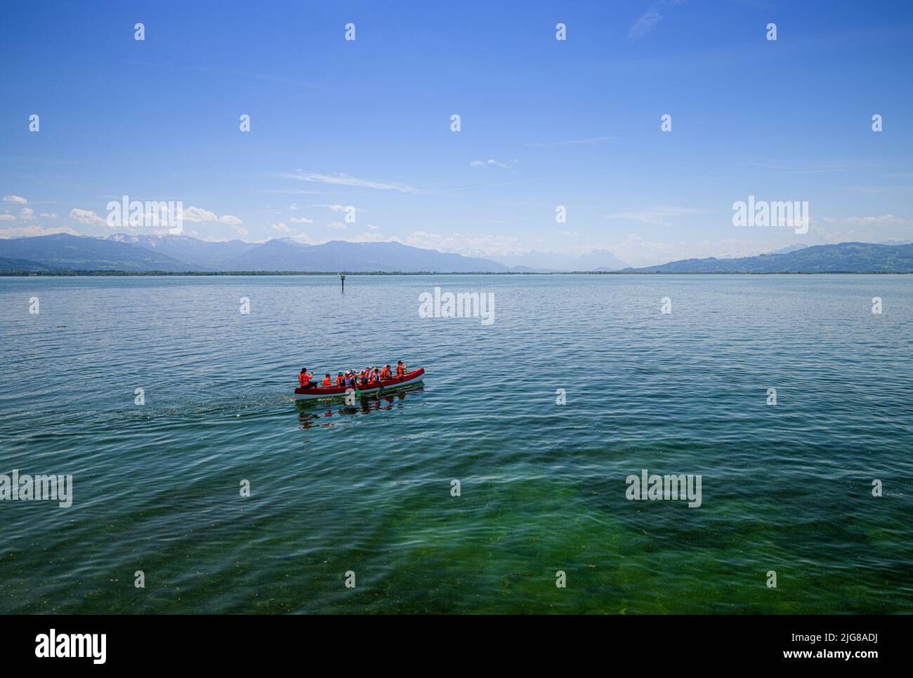 View in the park along the western Lake Constance from Lindau, Lindau Island, Reutin, Government District Swabia, Germany, Europe Stock Photo