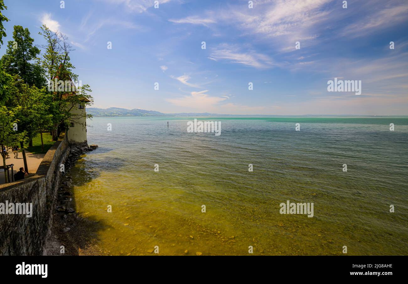 Lake Constance, western view from the park, Lindau Island, Reutin, Swabia County, Germany, Europe Stock Photo