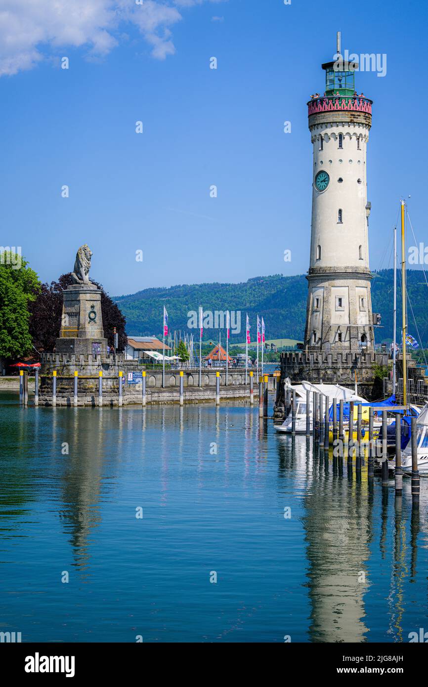 Lindau Port, Lindau on Lake Constance, Lindau Island, Reutin, Government District of Swabia, Bavaria, Germany, Europe Stock Photo