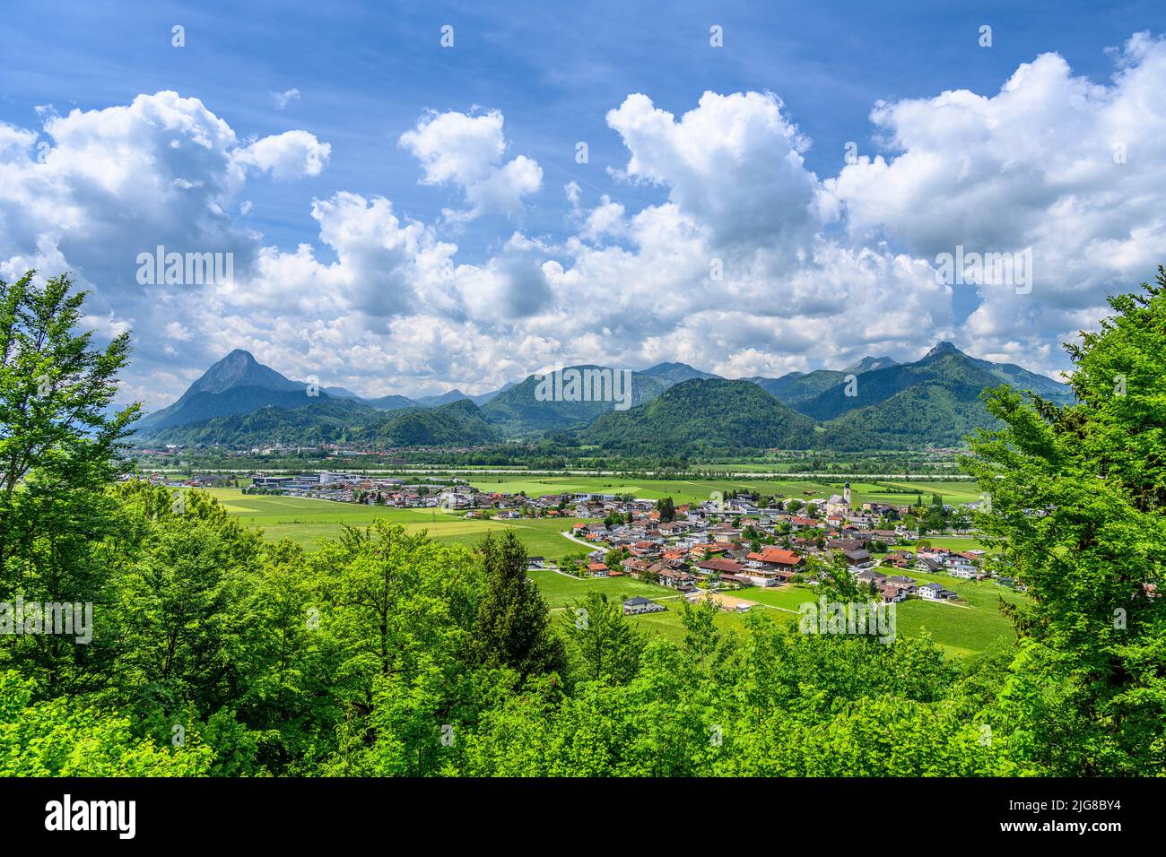 Austria, Tyrol, Lower Inn Valley, Ebbs, village view with Inn Valley, view from St. Nikolaus Stock Photo