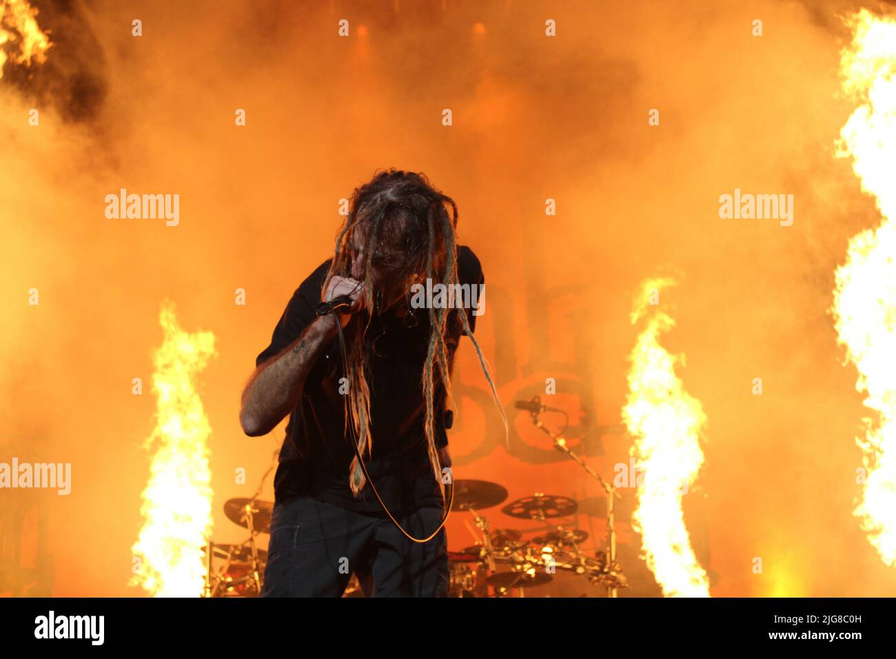 The Lamb of God's Randy Blythe performing on stage Stock Photo Alamy