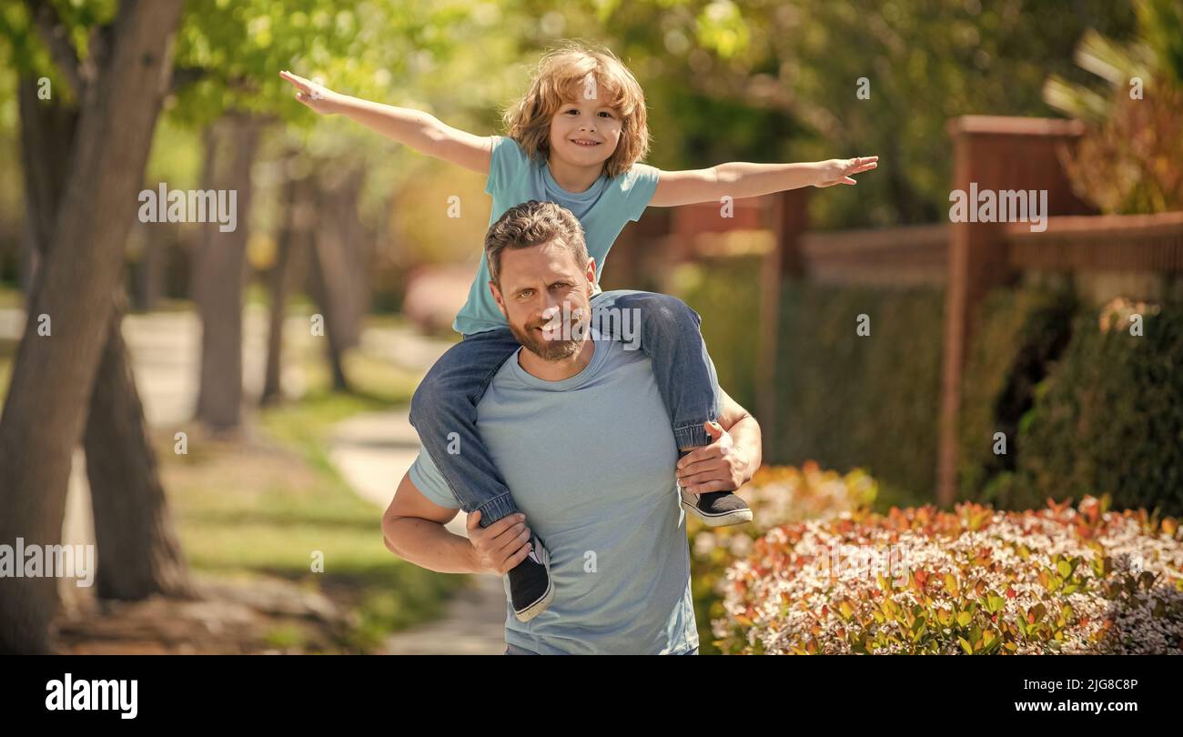 family value. childhood and parenthood. parent relax with small child boy. dad with kid Stock Photo
