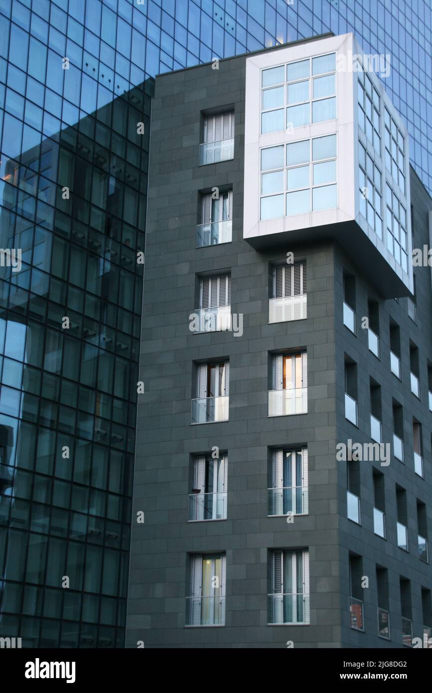The vertical view of a part of the city building facade walls -exterior ...