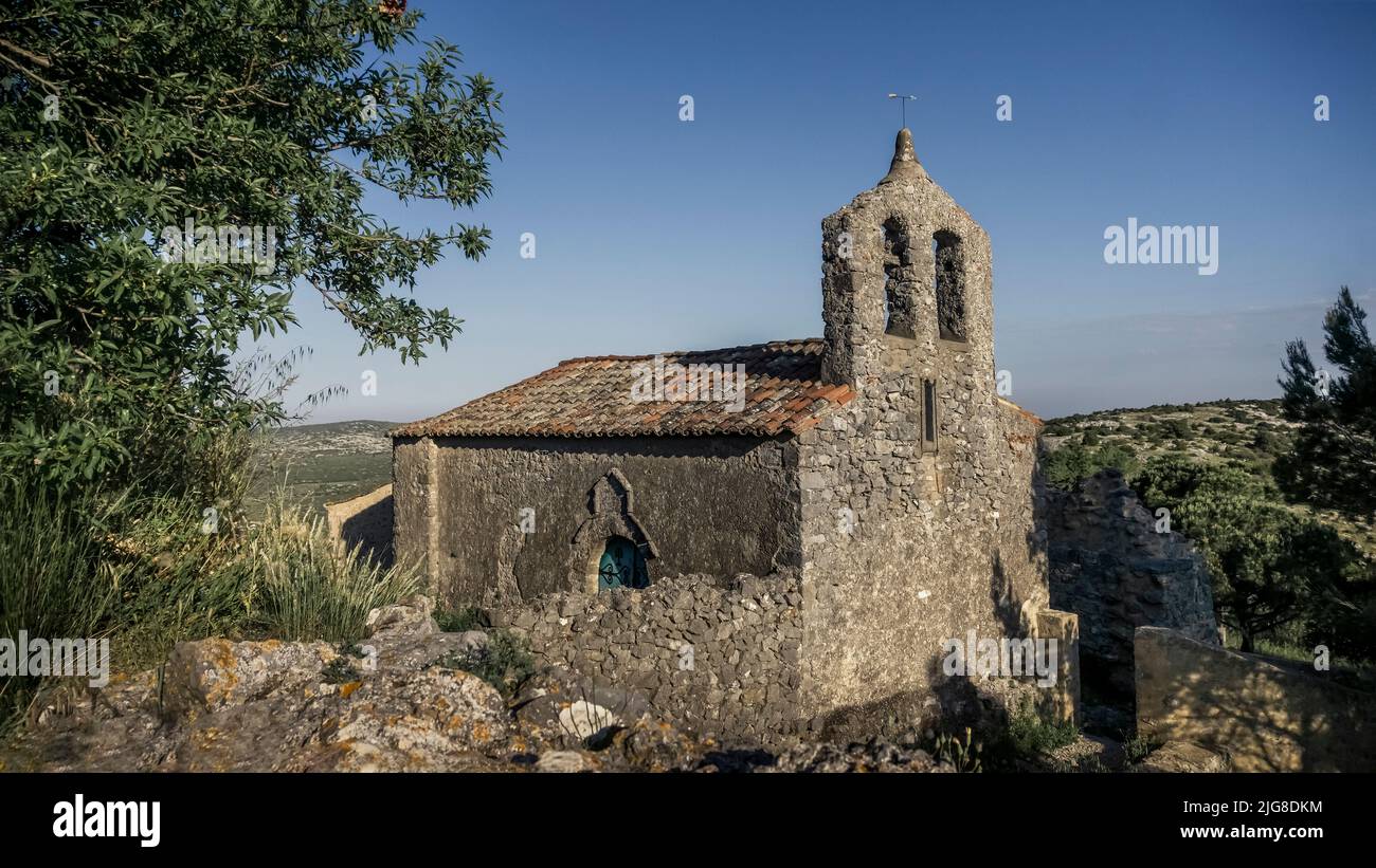 Abandoned church of Saint Michel in Perillos. Built in Romanesque style. Stock Photo
