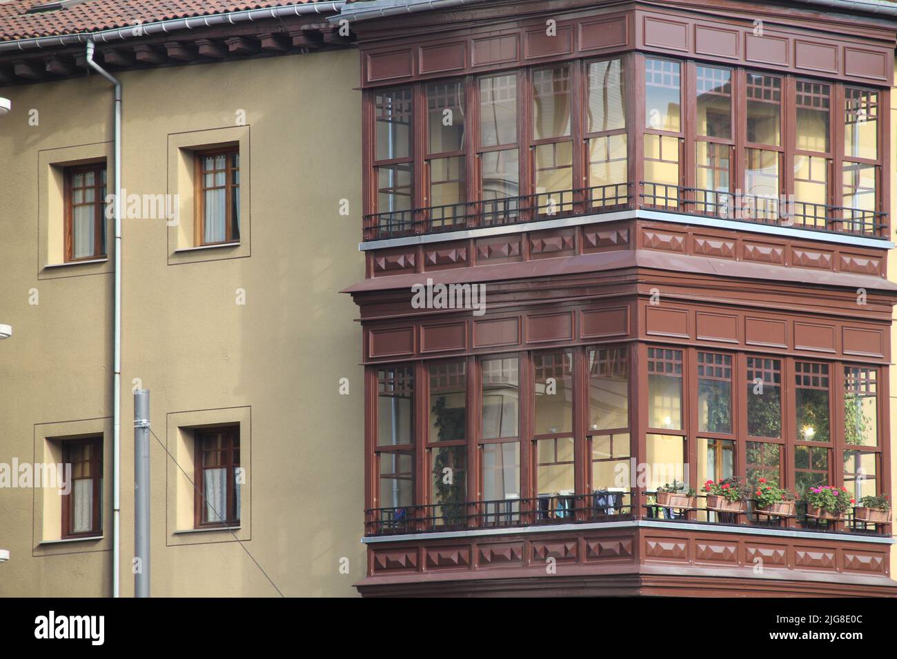 The view of a part of the city building facade walls -vintage Bilbao ...