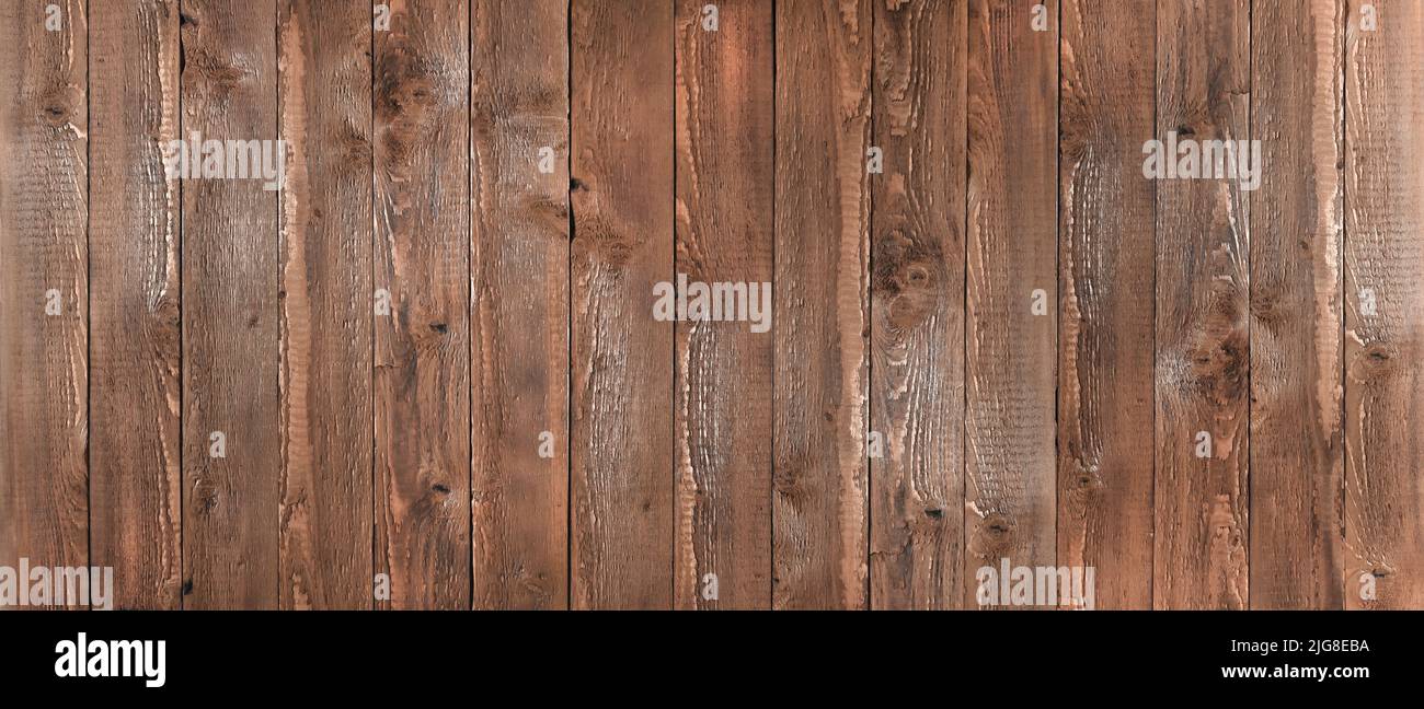brown vertical wooden planks. banner wood texture for a rustic background - top view. Stock Photo