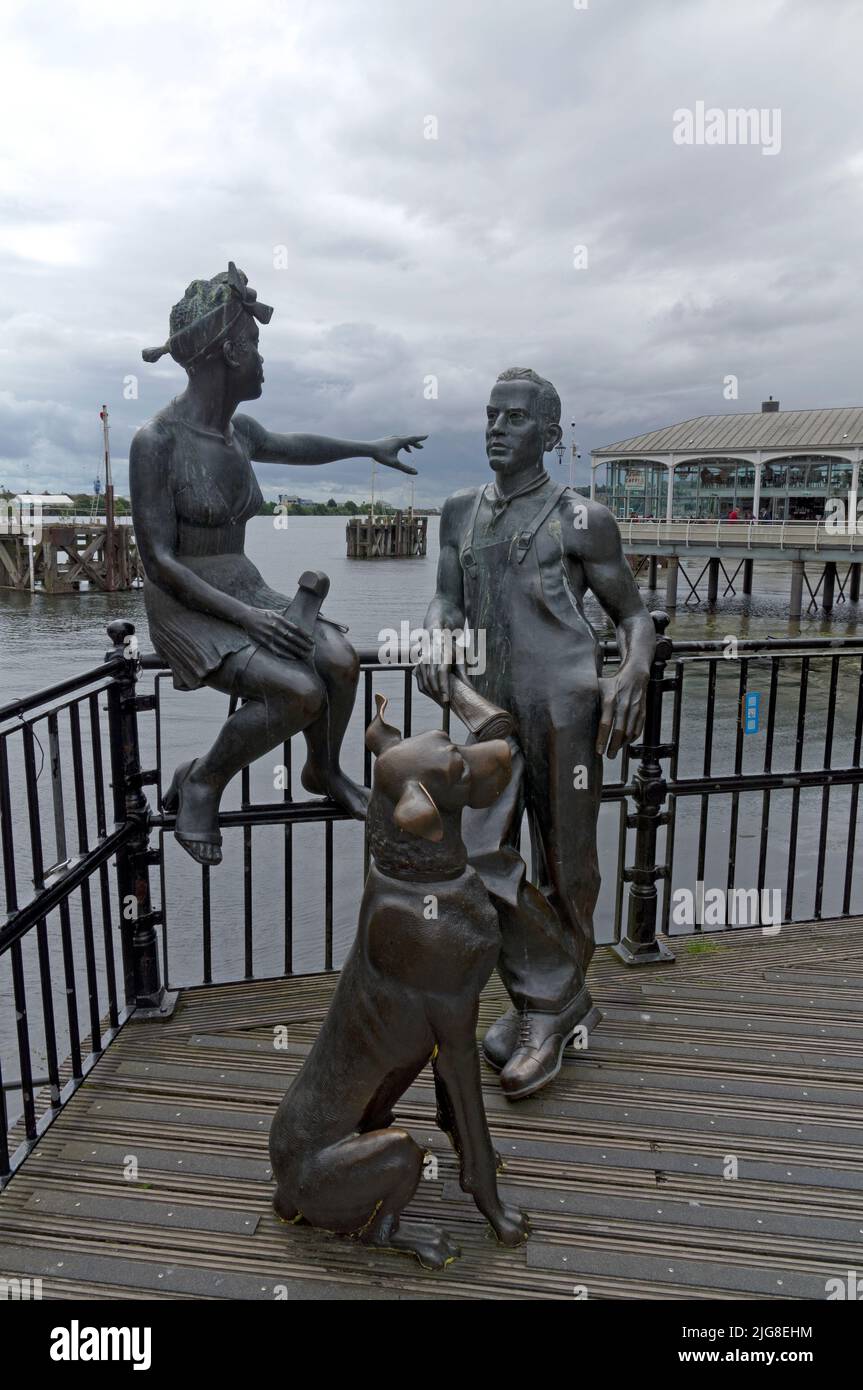 People Like Us statues installation Cardiff Bay, July 2022. Summer. Stock Photo