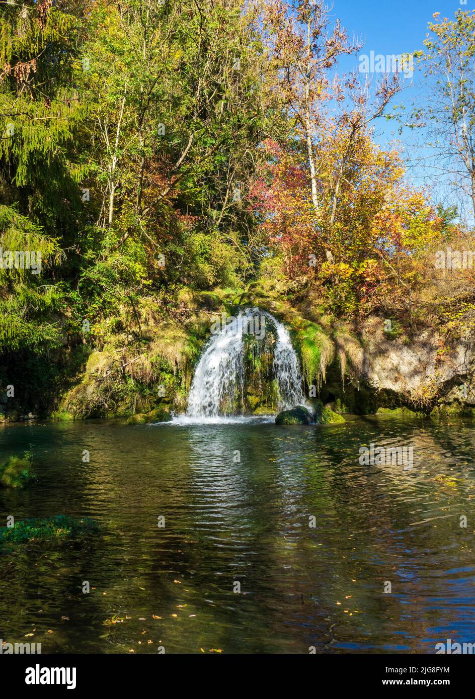 Waterfall of the Gieß in Veringendorf Stock Photo