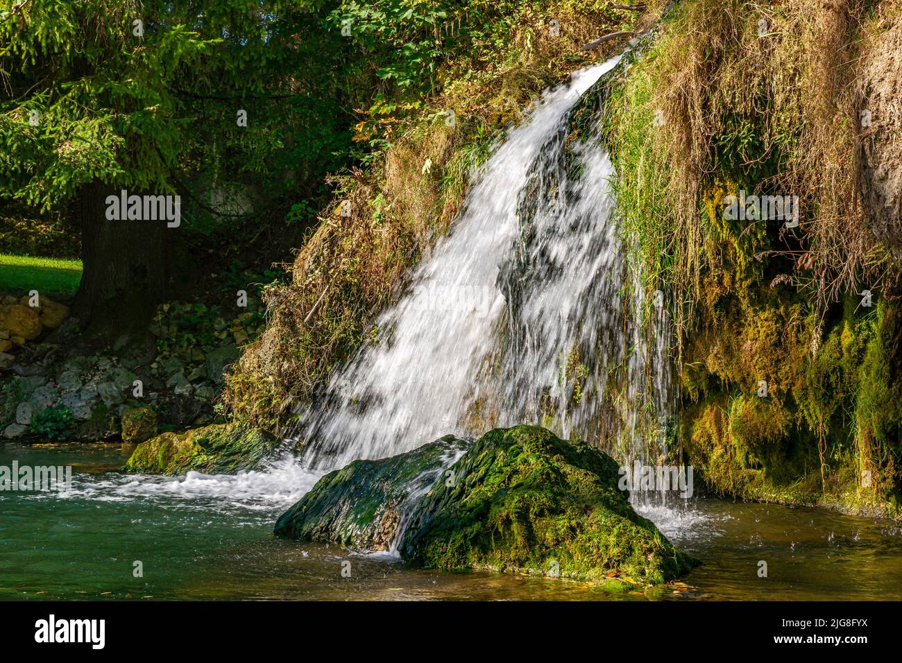 Waterfall of the Gieß in Veringendorf Stock Photo