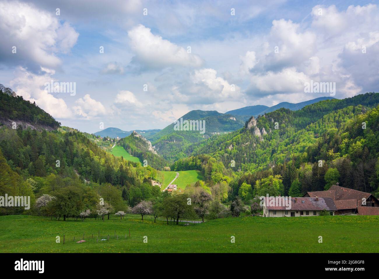 Village Breitenstein, Klamm Castle, valley Adlitzgraben in the Vienna Alps, Lower Austria, Austria Stock Photo