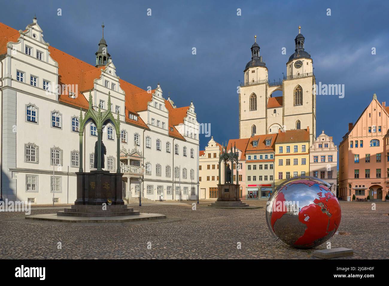 Market with Town Hall and Satdtkirche St. Marien in Lutherstadt Wittenberg, SaxonyAnhalt