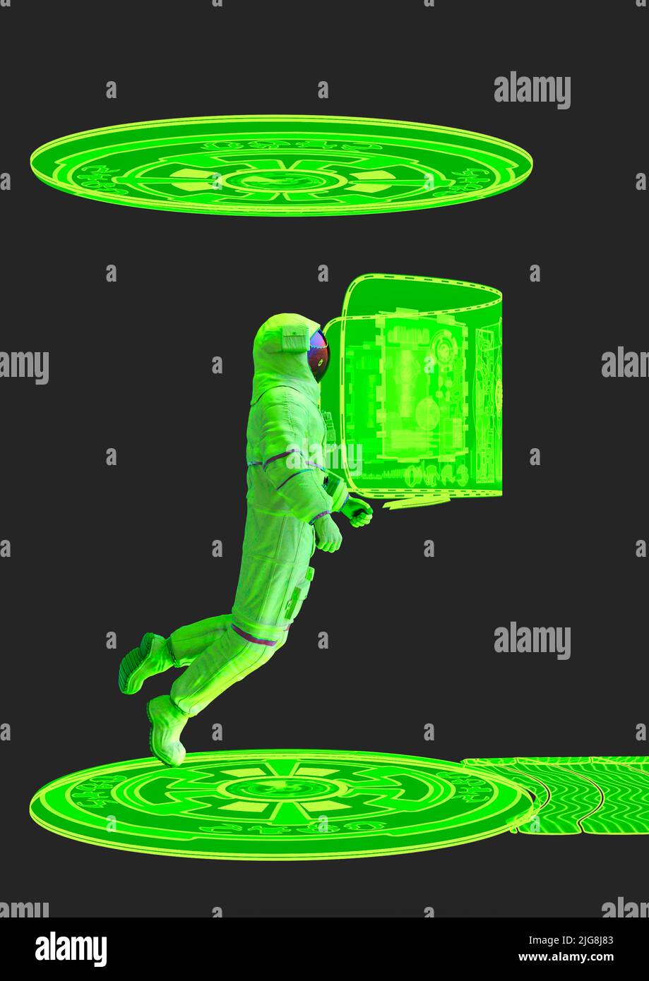 astronaut is floating in virtual reality scene, 3d illustration Stock ...