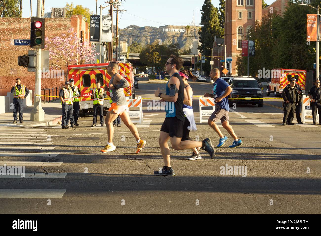 Marathon runners in the Los Angeles Marathon on Hollywood Boulevard