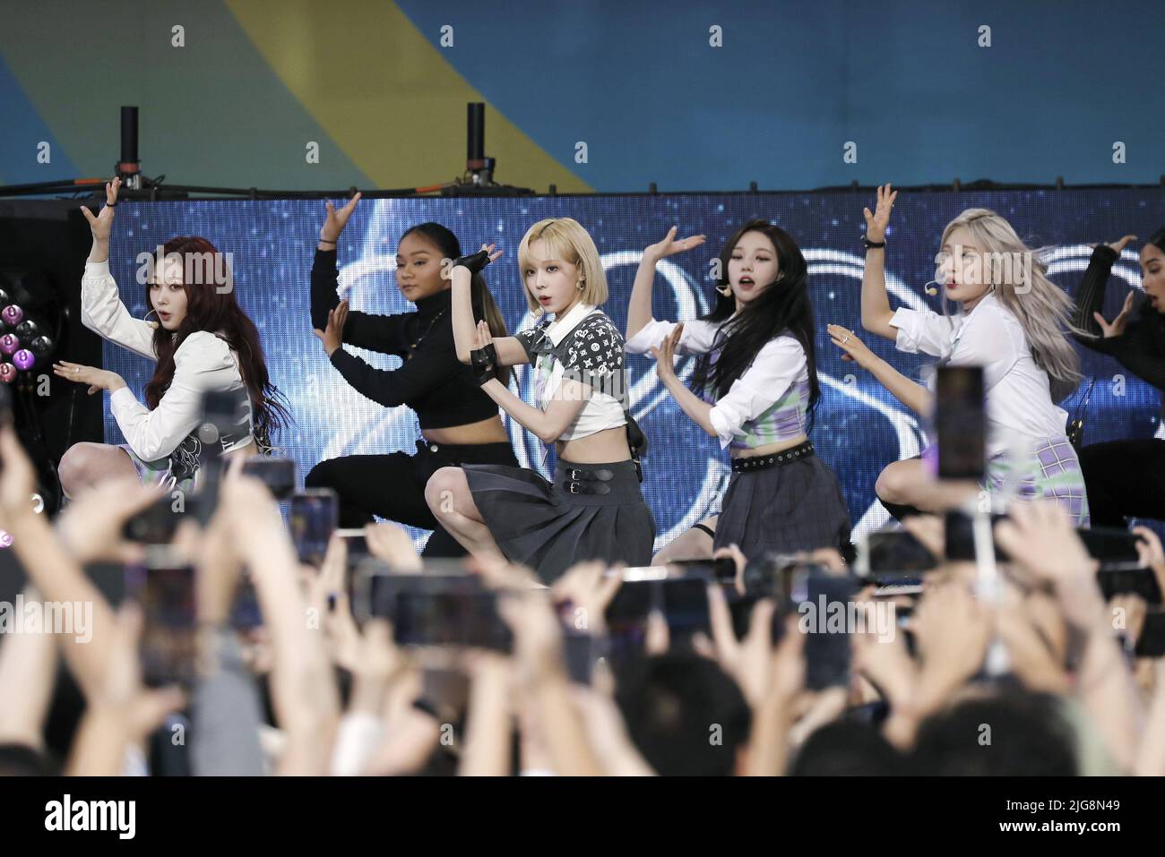 New York, United States. 08th July, 2022. Aespa, the South Korea all girl band perform on ABC's 'Good Morning America' at SummerStage at Rumsey Playfield in Central Park in New York City on July 8, 2022. Photo by Peter Foley/UPI Credit: UPI/Alamy Live News Stock Photo