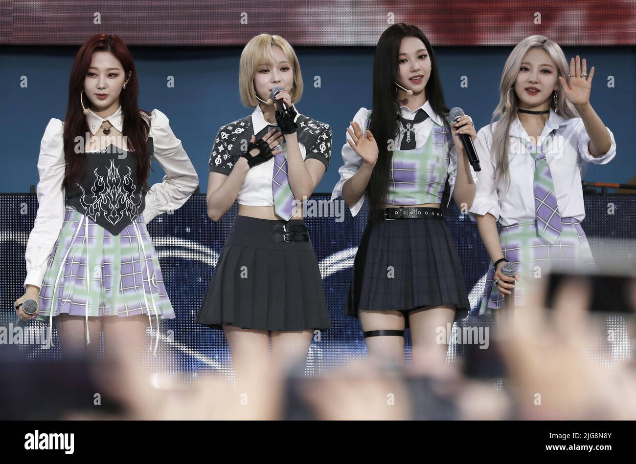 New York, United States. 08th July, 2022. Aespa, the South Korea all girl band perform on ABC's 'Good Morning America' at SummerStage at Rumsey Playfield in Central Park in New York City on July 8, 2022. Photo by Peter Foley/UPI Credit: UPI/Alamy Live News Stock Photo