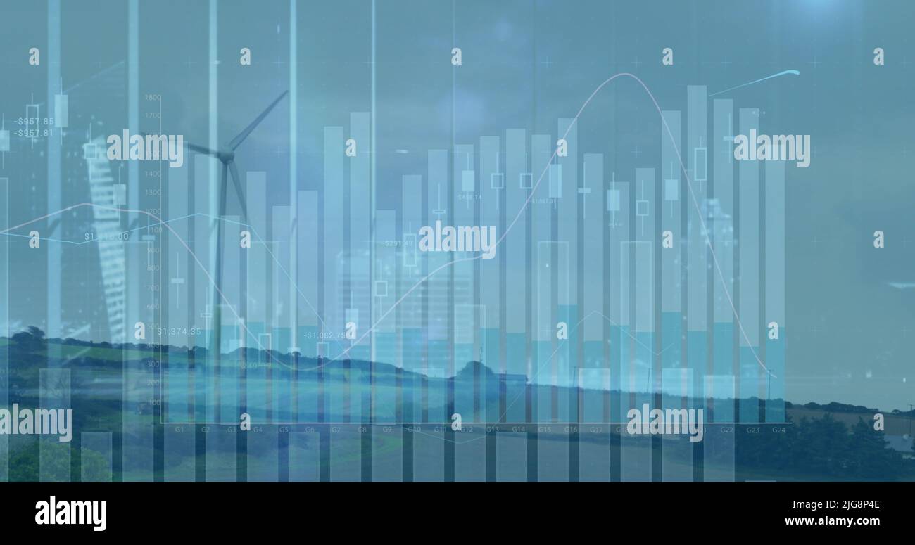 Image of data processing over landscape Stock Photo