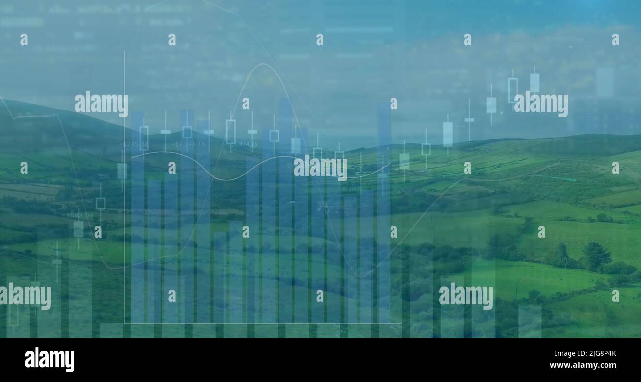Image of data processing over landscape Stock Photo