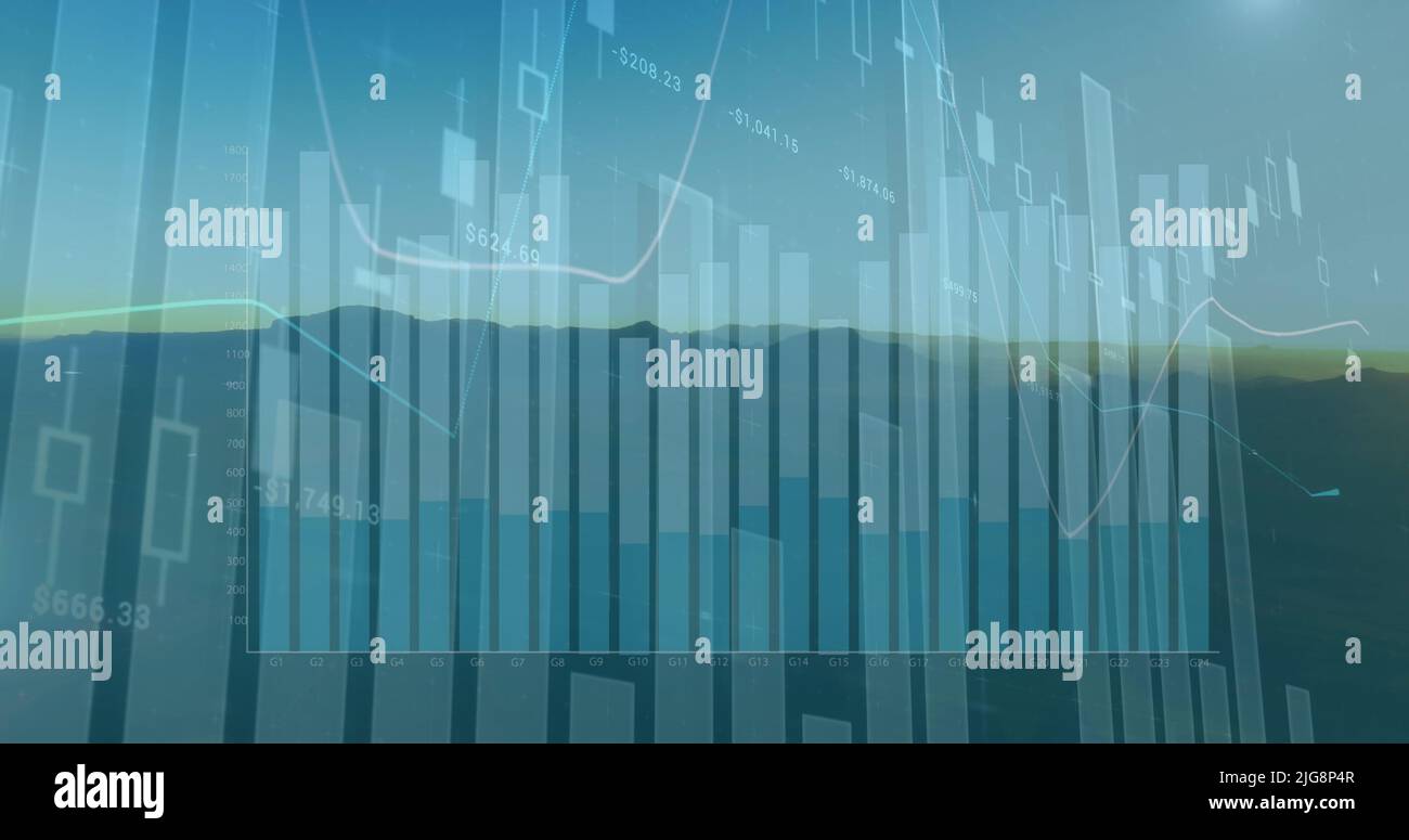 Image of data processing over landscape Stock Photo