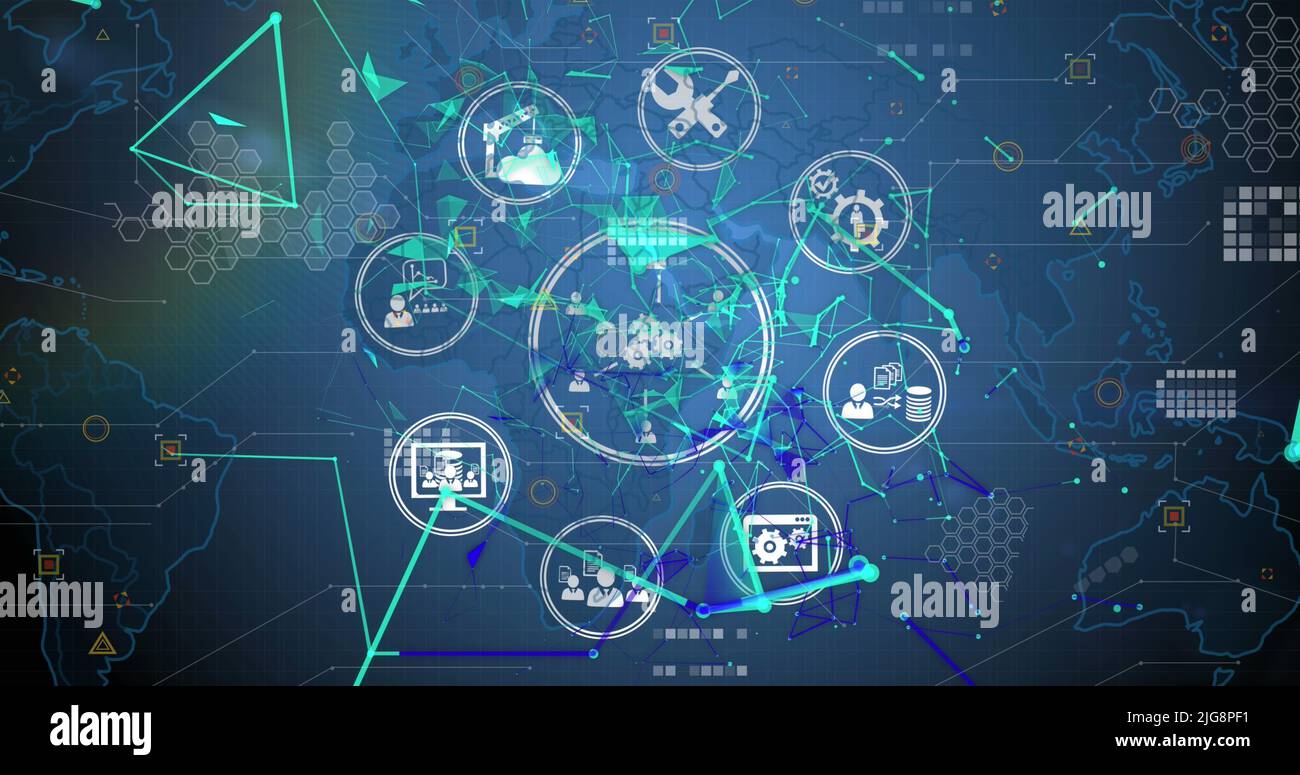 Image of data processing over blue background Stock Photo
