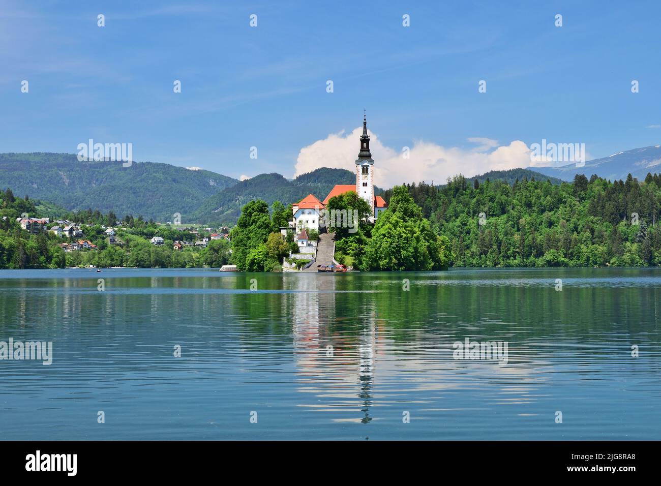 Scenic view of lake Bled and the island with church Stock Photo