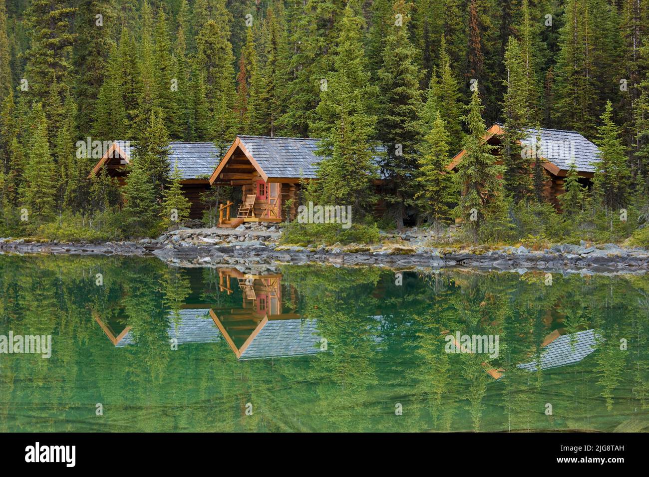 Lake O'Hara, lake, Lodge Cabins, Yoho National Park, British Columbia, Canada Stock Photo