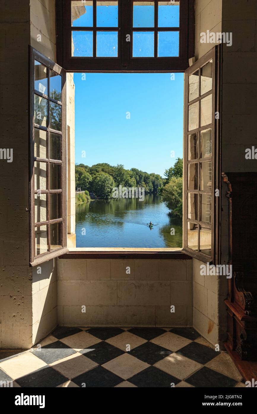 France, Chenonceau castle, interior, view from window Stock Photo
