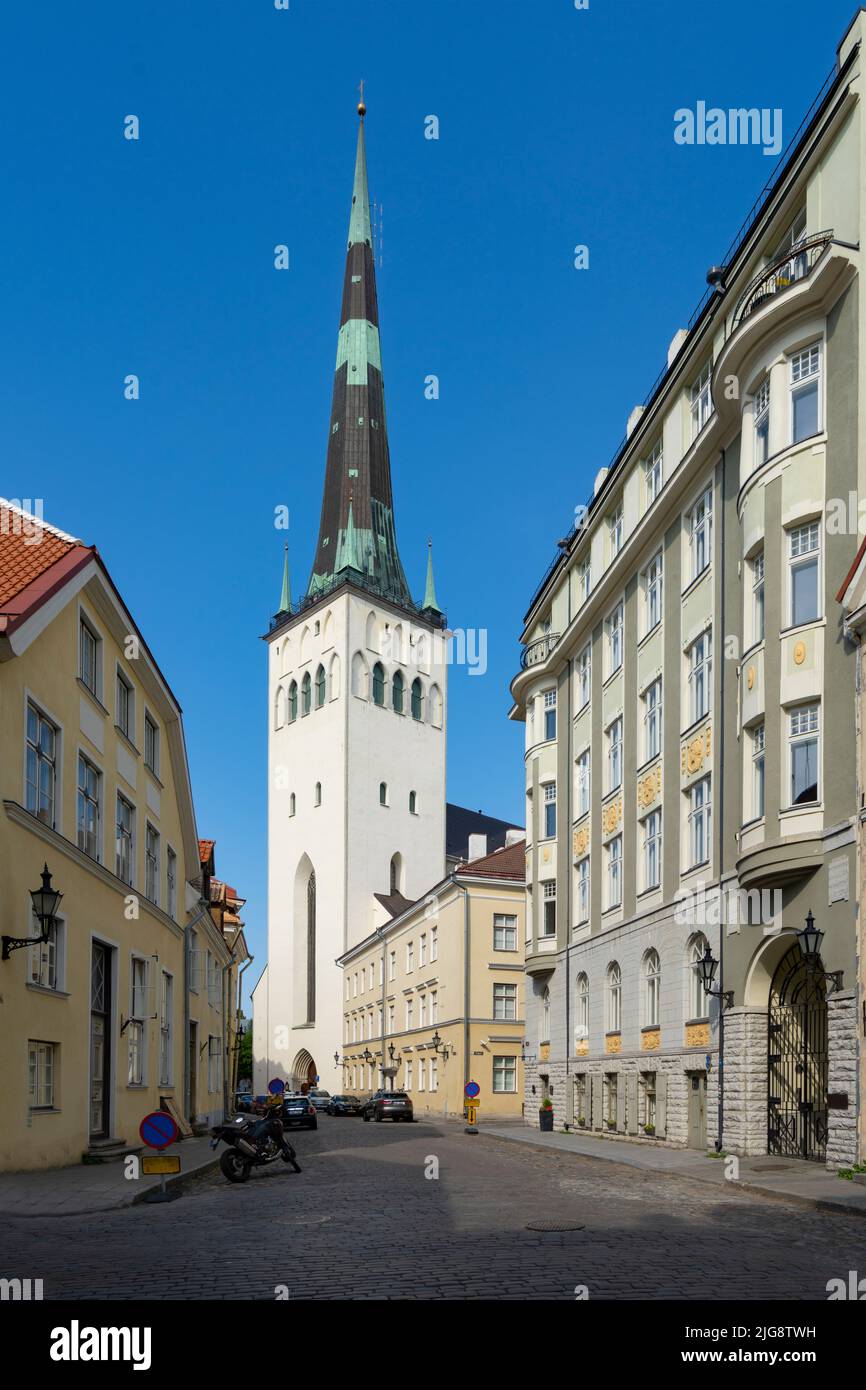 Tallinn, Estonia. July 2022.  The bell tower of St. Olav church in the city center Stock Photo