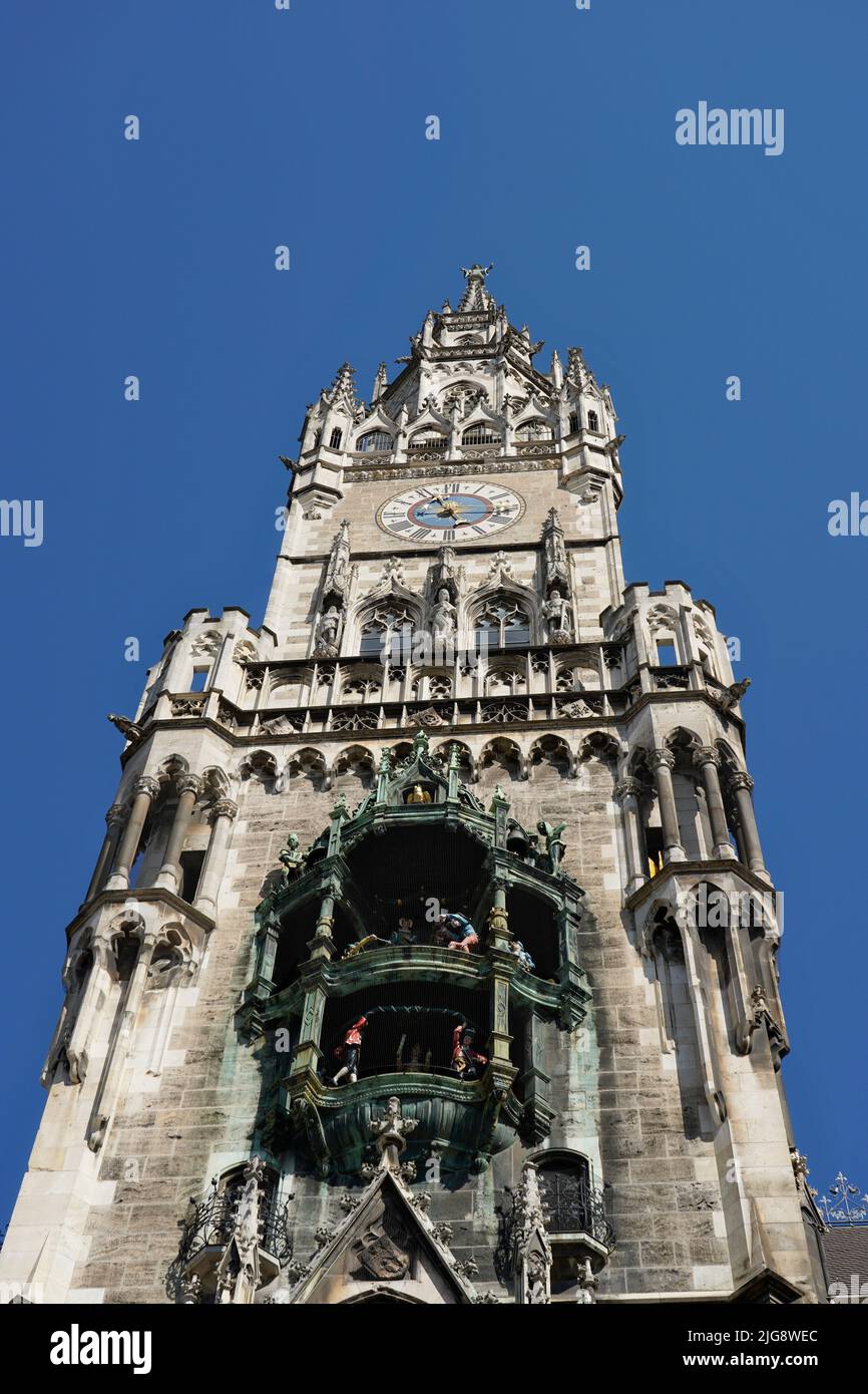 Germany, Bavaria, Munich, Marienplatz, New City Hall, City Hall Tower, Glockenspiel Stock Photo