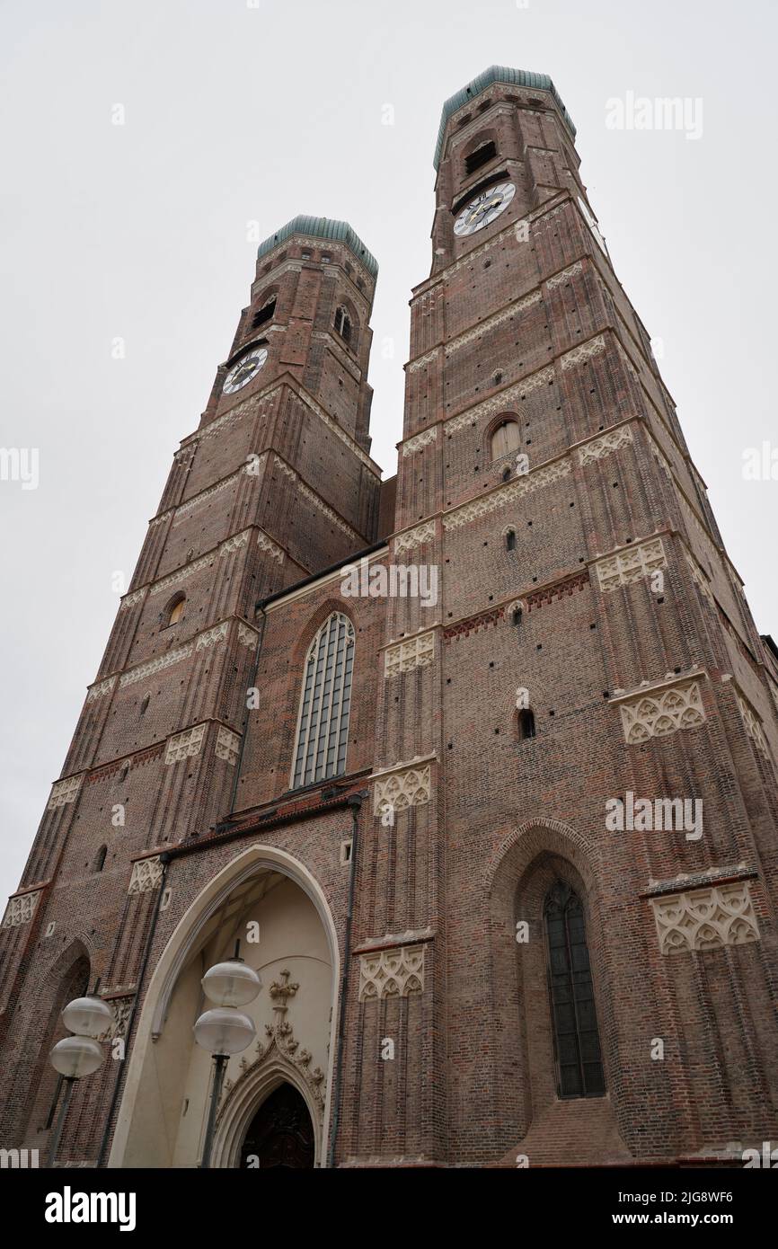 Germany, Bavaria, Munich, Frauenkirche, women towers, overcast sky Stock Photo