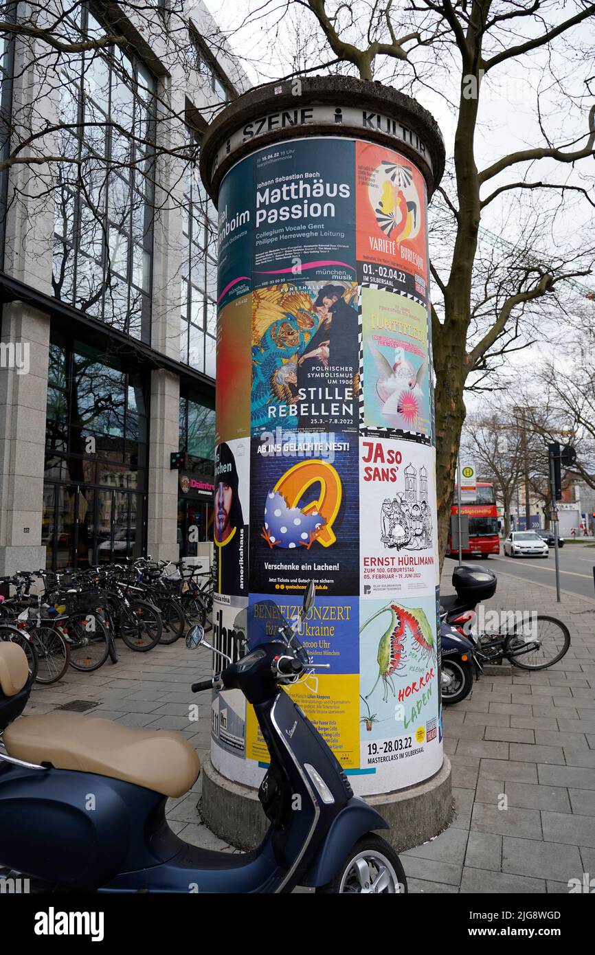 Germany, Bavaria, Munich, pedestrian zone, advertising pillar Stock Photo