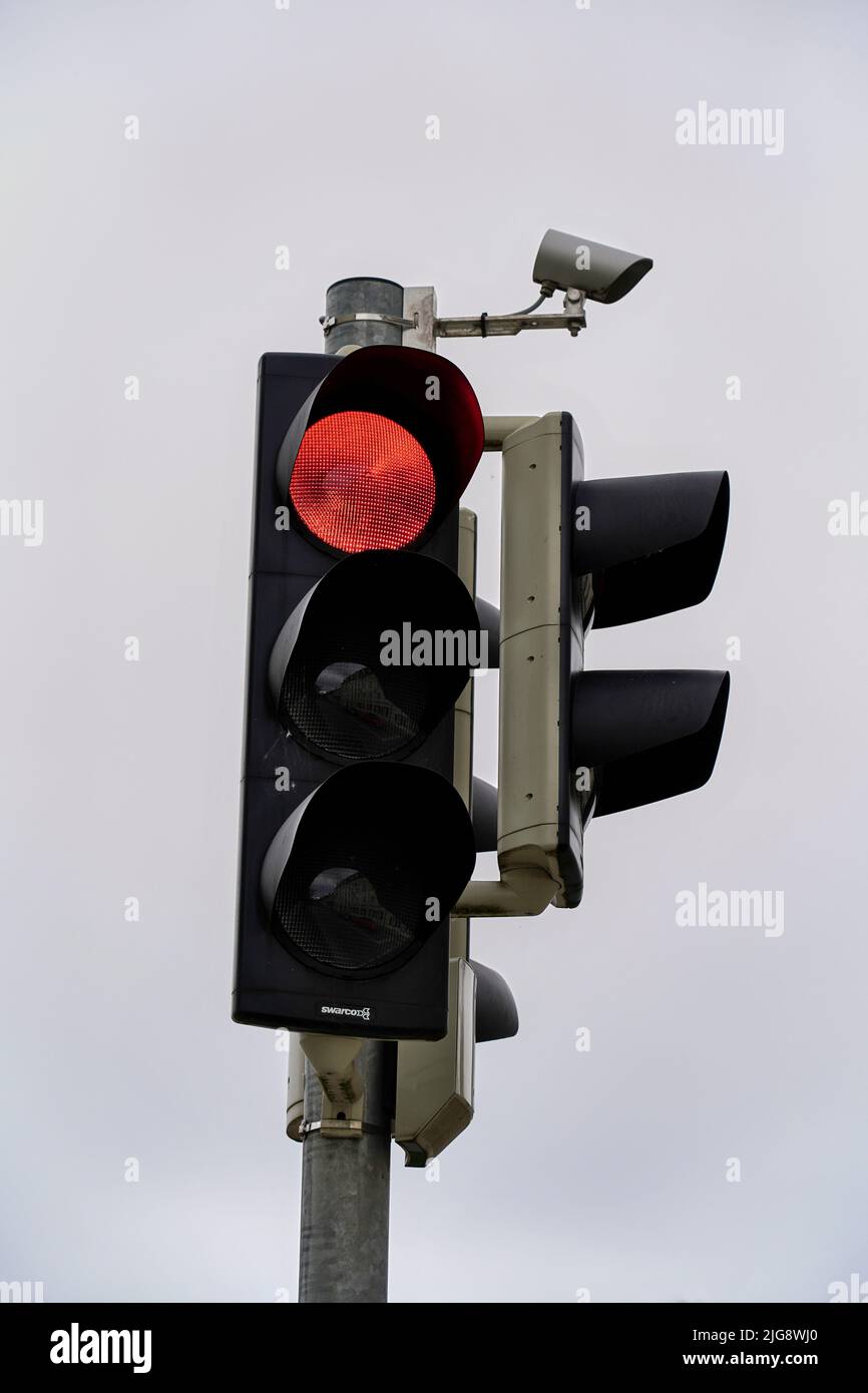 Germany, Bavaria, road traffic, traffic light, is on red Stock Photo