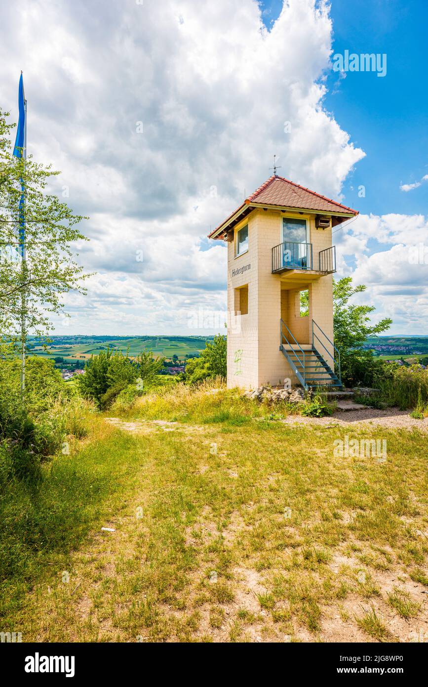 Hieberg tower, which stands on a hill above the vineyards near Stadecken-Elsheim (Rhinehesse) Stock Photo