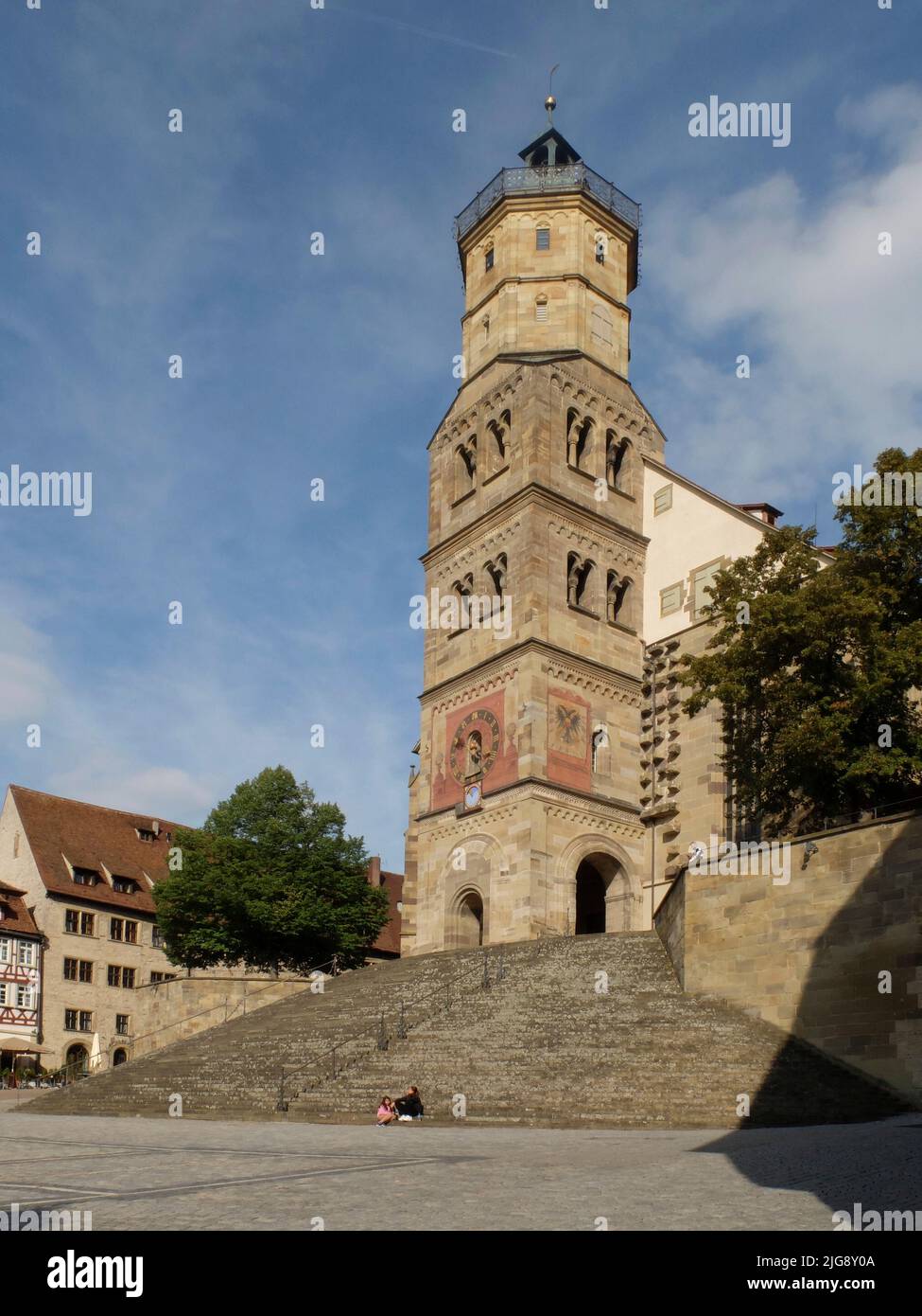 Germany, Baden-Wuerttemberg, Schwäbisch Hall, market place, church St Michael and St. Catherine Stock Photo