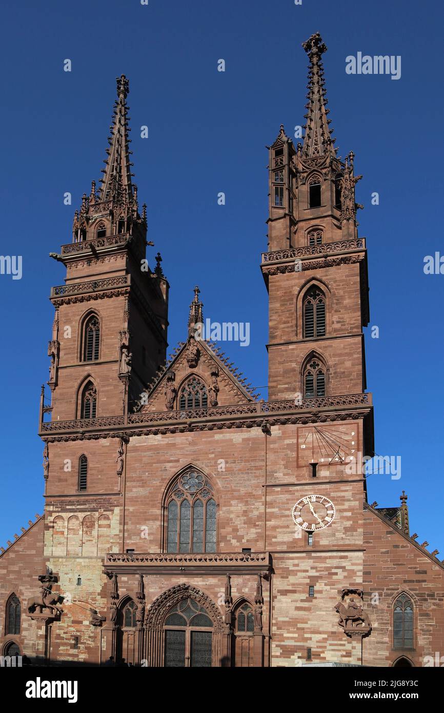 Switzerland, Basel, Münsterplatz, Basel Cathedral, Gothic Cathedral Stock Photo