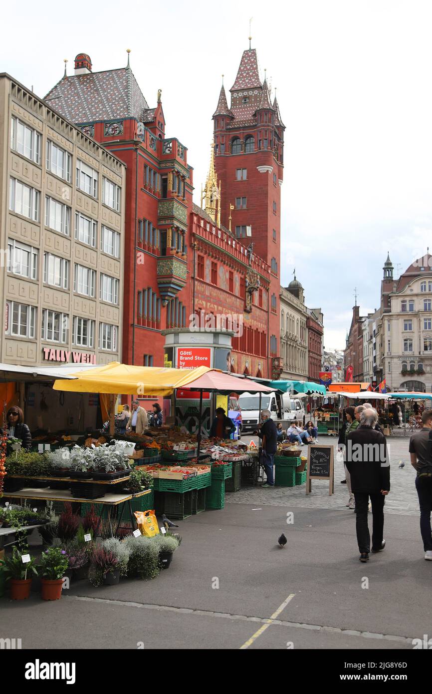 Switzerland, Basel, market place, city hall Stock Photo