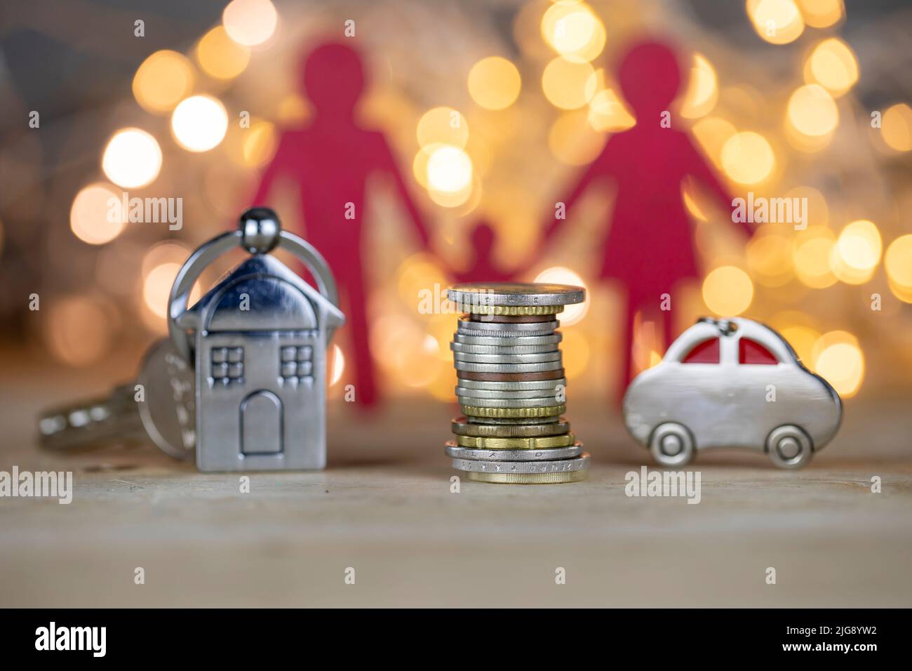 Family, Car , house and money. Savings, tax and Mortgage Concept Stock Photo