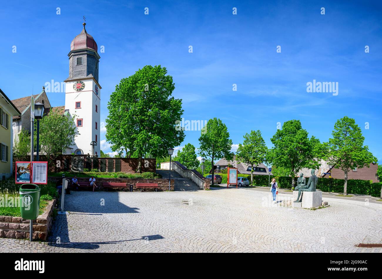 Germany, Baden-Württemberg, Black Forest, Höchenschwand, view with the church St. Michael. Stock Photo