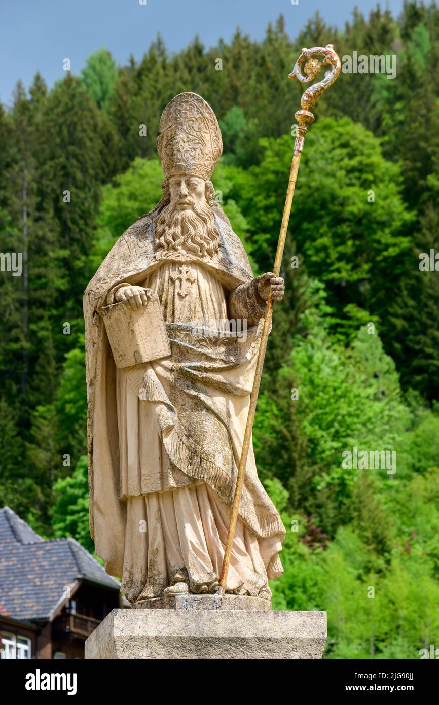 Germany, Baden-Württemberg, Black Forest, St. Blasien, statue of St. Blasius, bishop and martyr, patron saint and eponym of the town. Stock Photo