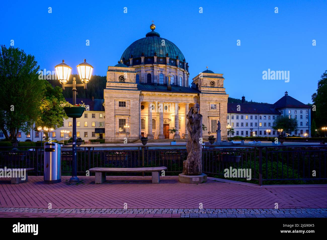 Germany, Baden-Wuerttemberg, Black Forest, St. Blasien, the cathedral in the evening light. Stock Photo