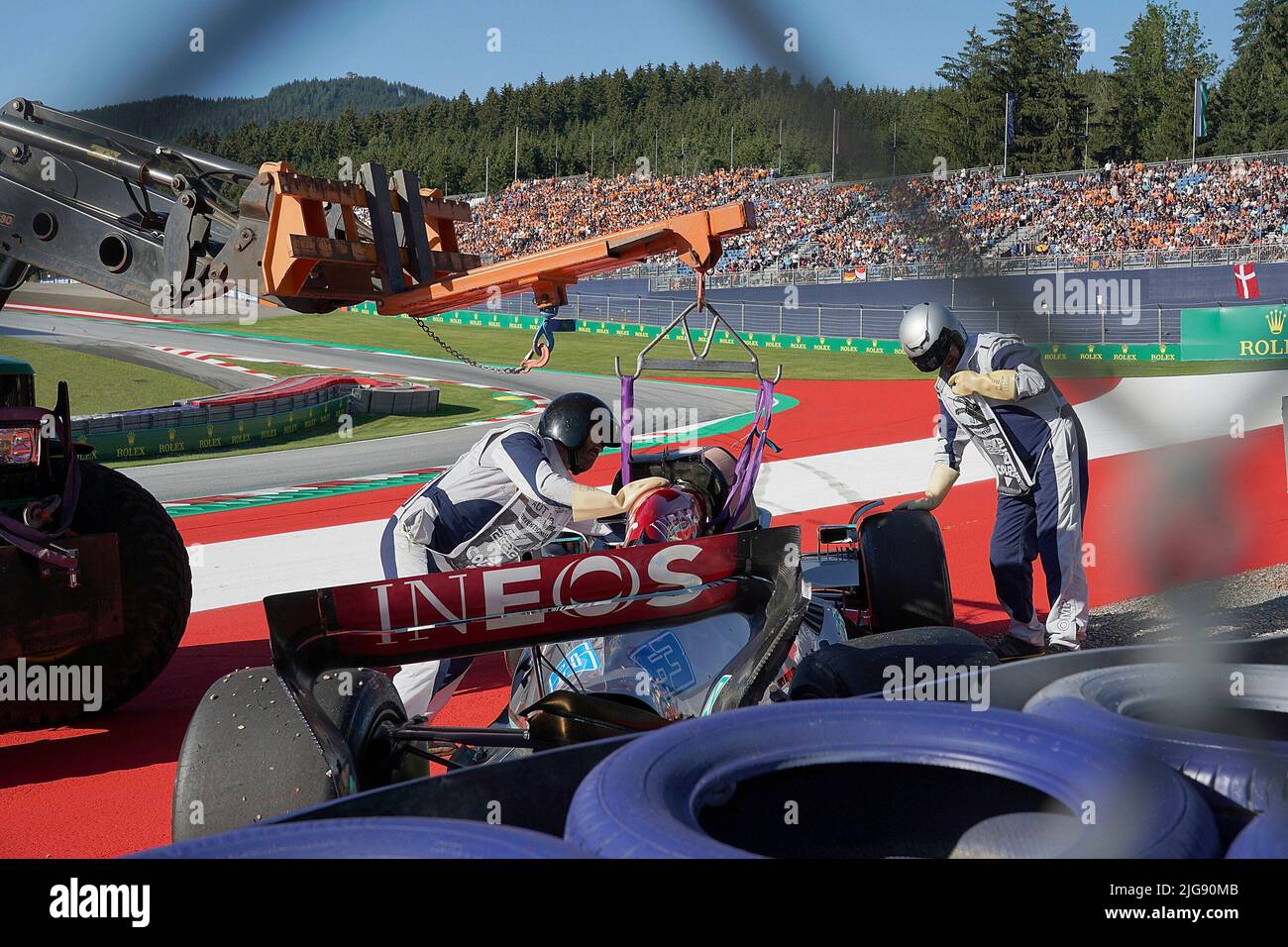 July 8th 22 Red Bull Ring Spielberg Formula 1 Bwt Grand Prix Of Austria 22 In The Picture The Defective Car Of George Russell Gbr Mercedes Amg Petronas Formula One Team Is Being