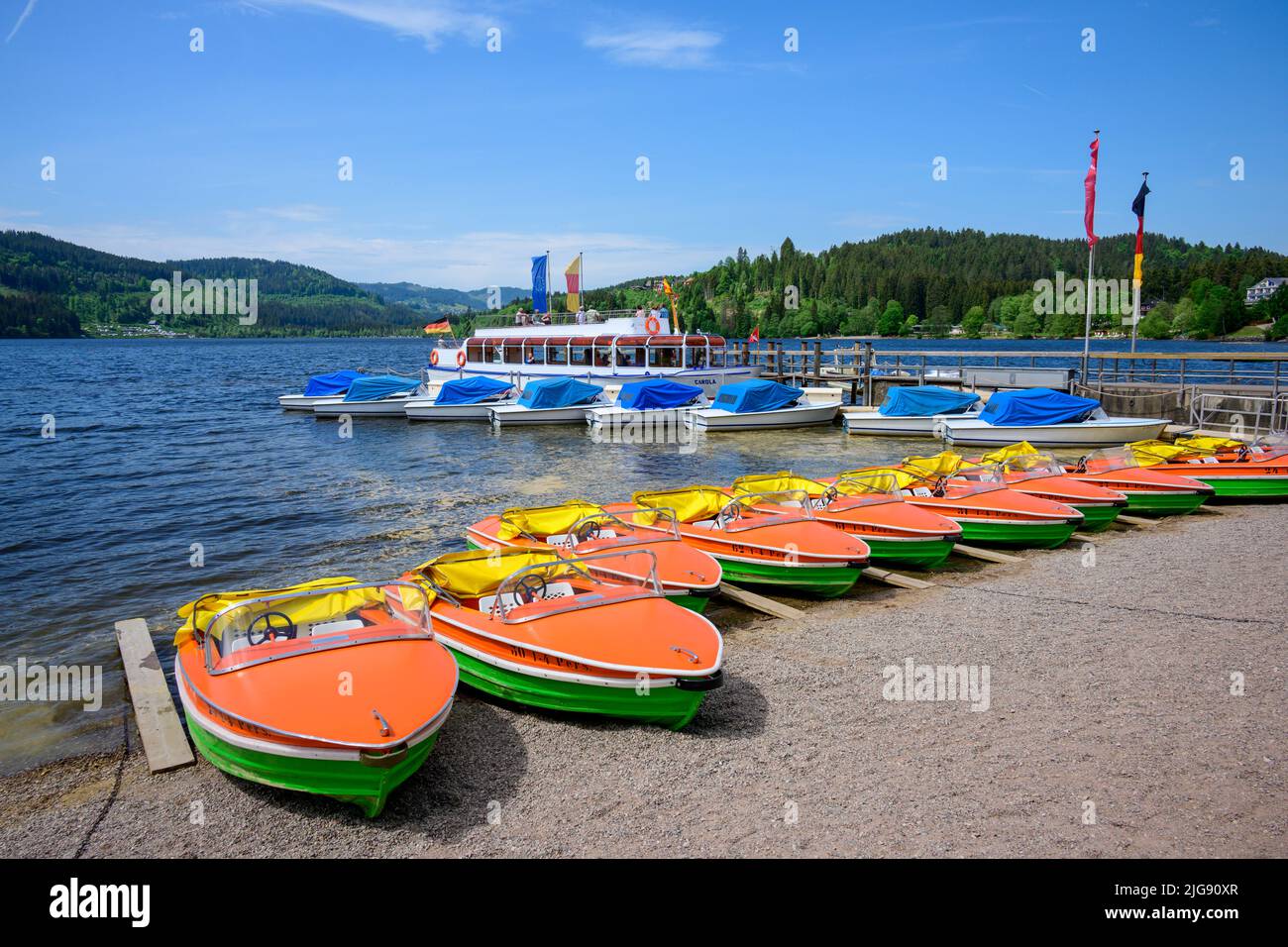 Germany, Baden-Wuerttemberg, Black Forest, Titisee, on the jetty. Stock Photo