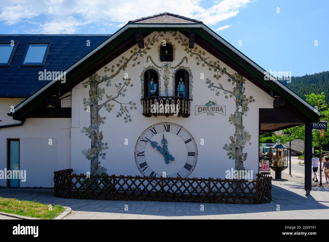 Germany, Baden-Wuerttemberg, Black Forest, Titisee, oversized cuckoo clock. Stock Photo