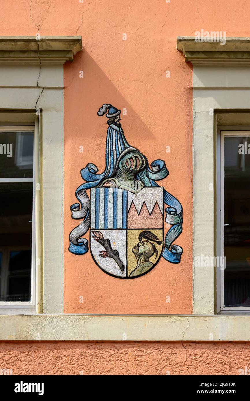 Germany, Baden-Wuerttemberg, Black Forest, Waldshut-Tiengen, coat of arms on Hirschen inn. Stock Photo