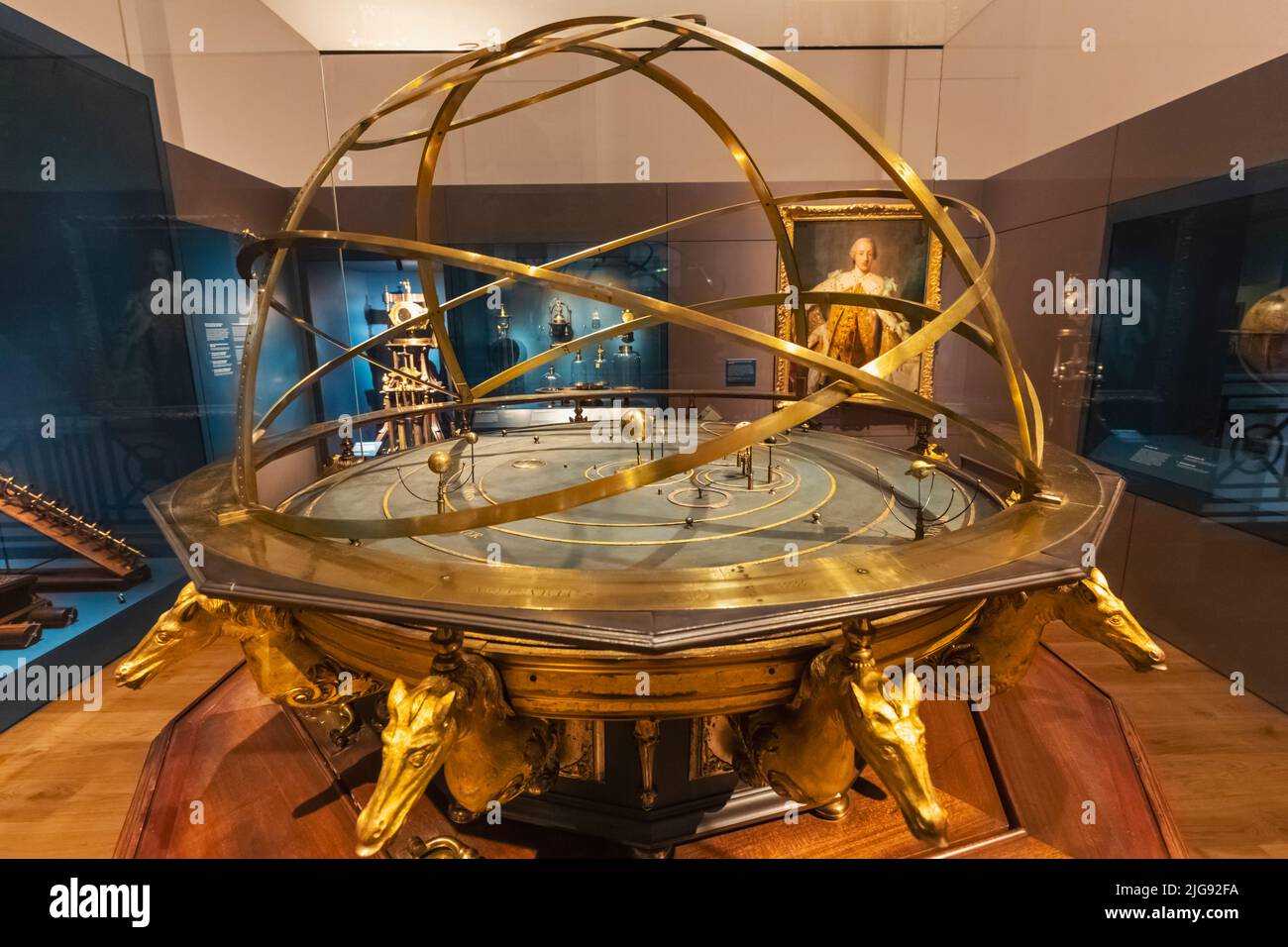 England, London, South Kensington, Science Museum, Exhibit of The Grand Orrery showing The Movement of Planets dated 1733 Stock Photo