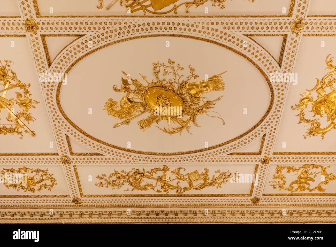 England, London, Knightsbridge, Victoria and Albert Museum, Ceiling Detail of The Music Room from Norfolk House St James's Square London dated 1756 Stock Photo